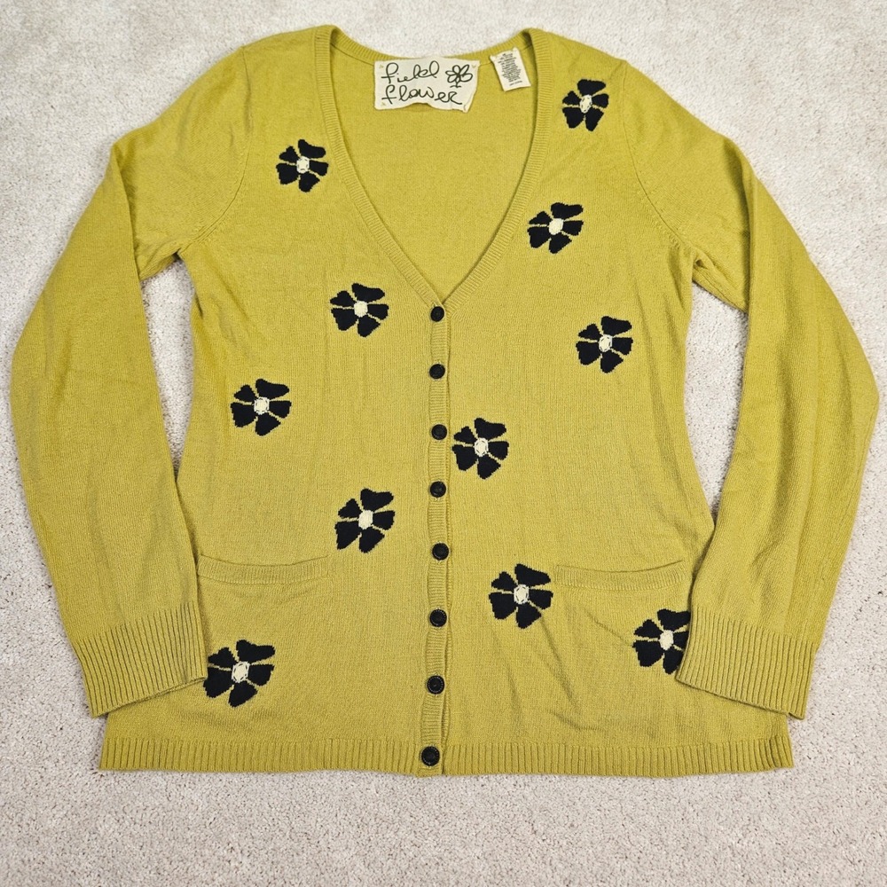 Anthropologie Field Flower by Wendi Reed Cardigan Size M‎ Floral Intarsia Angora